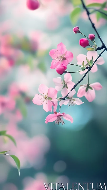 Whispered Bloom: Pink Cherry Blossoms Dancing in Soft Focus Light.