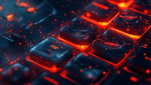 Backlit mechanical keyboard keys glowing with molten red light
