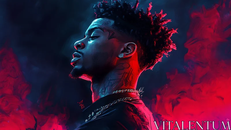 Chromatic side-profile portrait in neon vaporwave gradients.