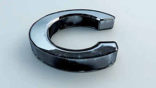 Metallic 3D Letter C on Light Background, Modern Art Style.