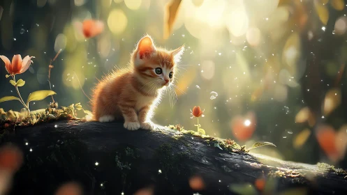 Magical Kitten's Garden Adventure in Golden Light.