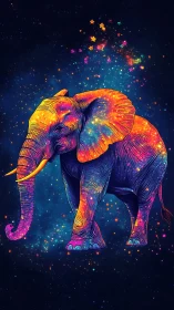 Starlit rainbow elephant wandering through a dreamy galaxy.