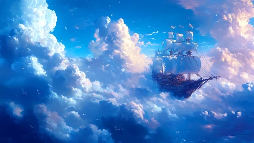 Fantastical galleon sailing through luminous cumulonimbus clouds.