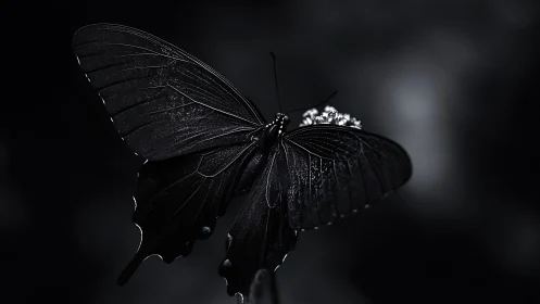 Low-key monochrome macro study of dark butterfly wings