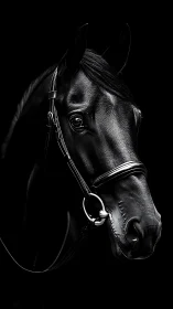 Midnight horse portrait with luminous, velvety elegance.