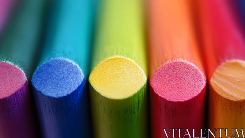 Colored pencil ends are aligned in tight horizontal formation