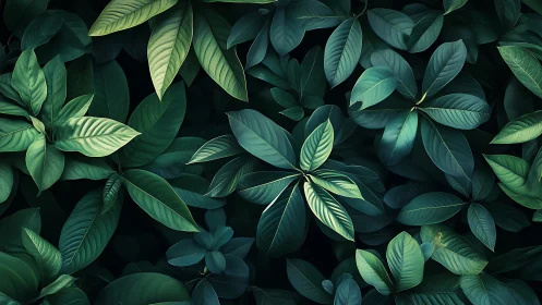 Lush tropical foliage in deep teal green cinematic lighting.