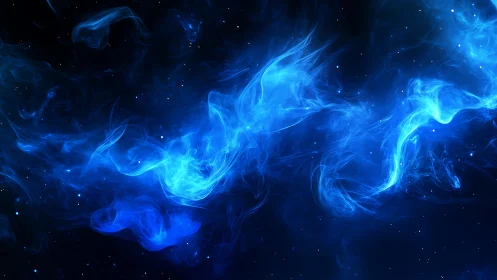 Nebula river of electric blue ghosts drifting in space.
