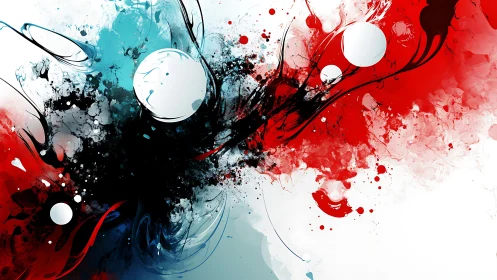 Abstract face with red and blue splashes in digital ink style.