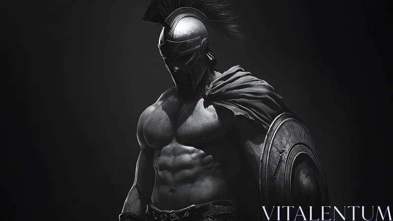 Armored Spartan warrior in dramatic low key lighting.