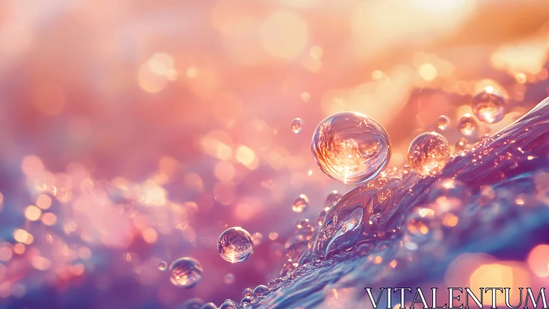 Macro liquid orbs in iridescent bokeh environment, digital painting.