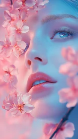 Iridescent portrait unites ethereal skin tones and sakura bloom