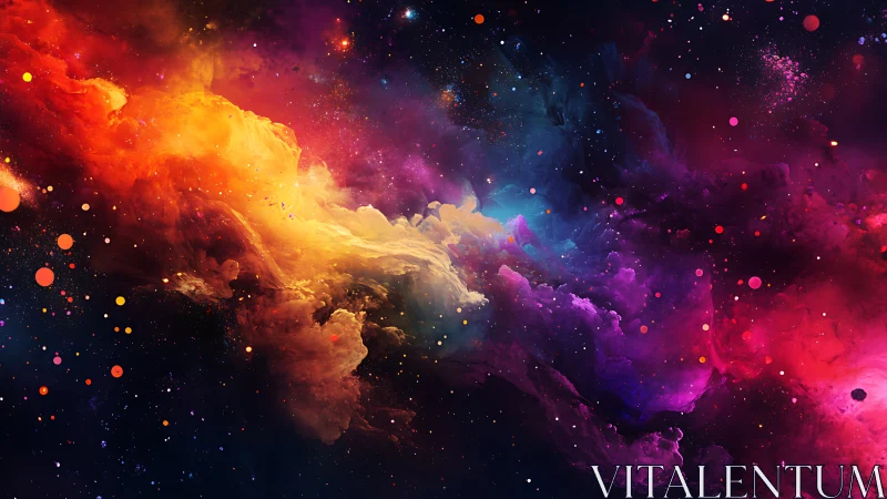Digital nebula panorama with chromatic cosmic cloud formations.