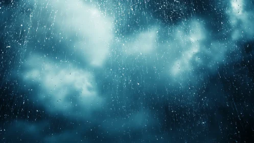 Dense rainfall against blurred clouds in blue-toned sky.