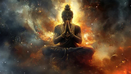 Cosmic Buddha in radiative nebular combustion field.