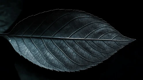 Macro dorsal view of desaturated leaf venation on black ground