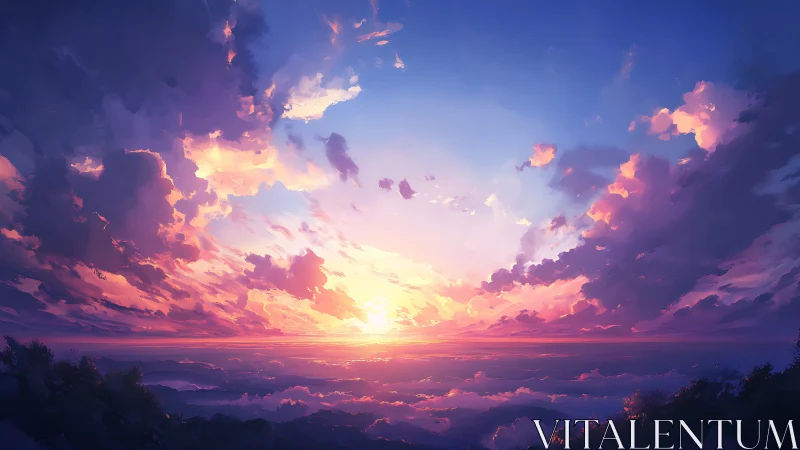 Expansive digital sunset sky studies volumetric cloud color fields