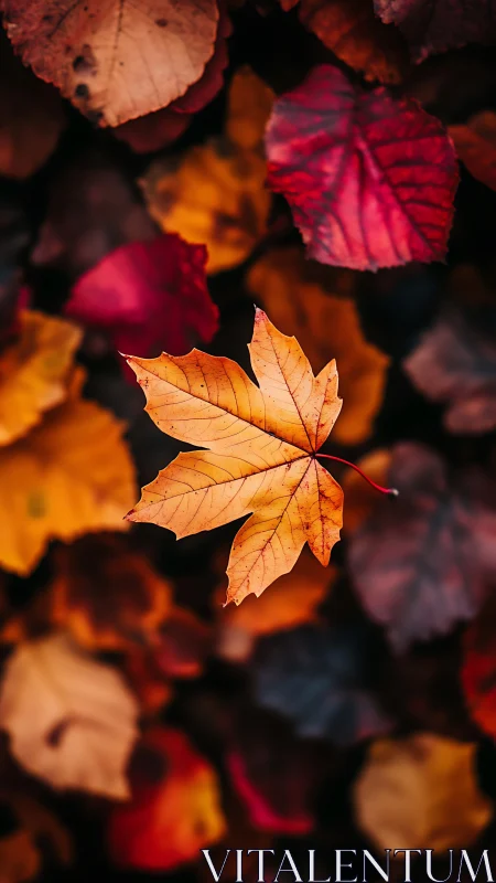 Lone ember leaf drifting above autumn&rsquo;s velvet hush.