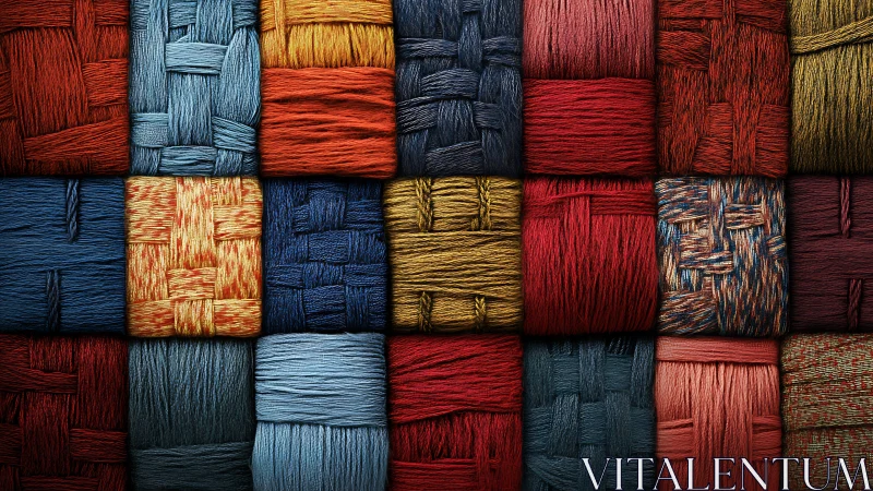 Colorful woven yarn blocks form structured textile grid