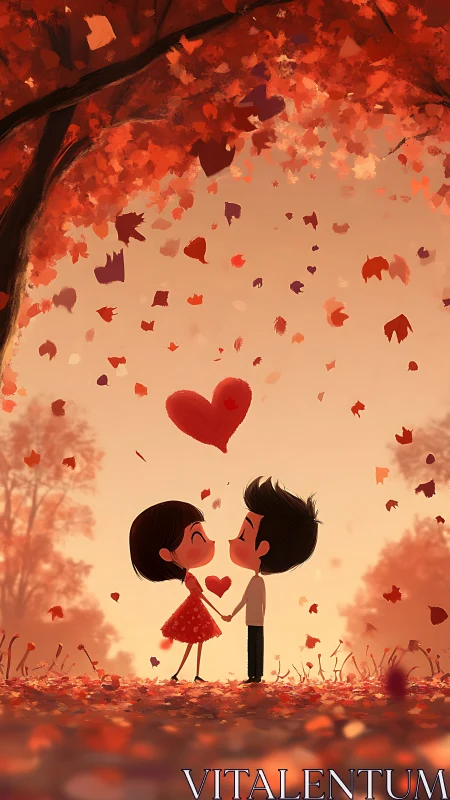 Autumn Romance Under Falling Leaves.
