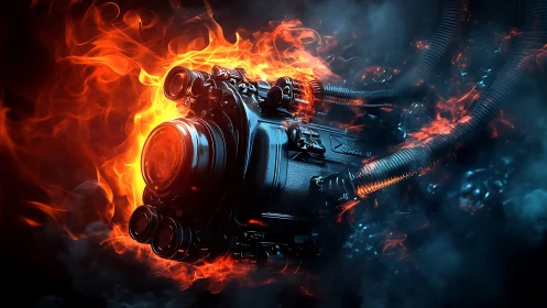 Inferno lens engine devours flames in cinematic orbit.