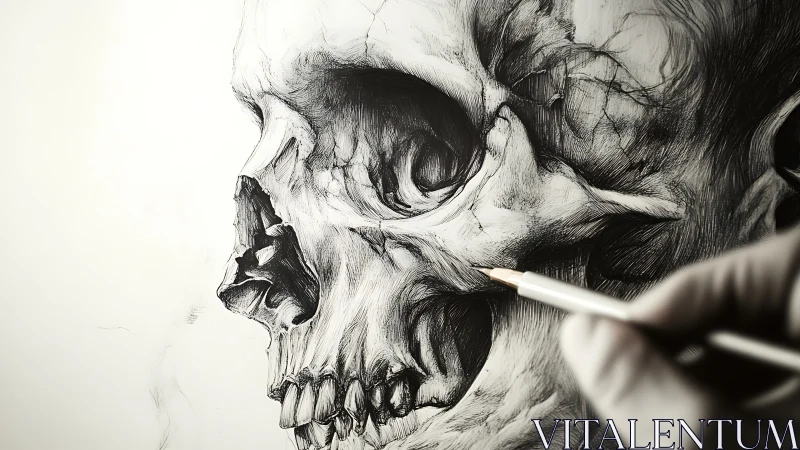 Skull study in pencil, where quiet shadows meet bold lines.