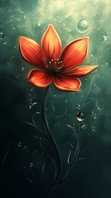 Luminous red flower drifts in a tranquil teal underwater glow