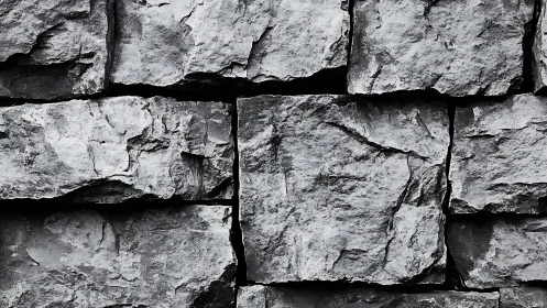Monochrome close-up of rough hewn rectangular stone masonry