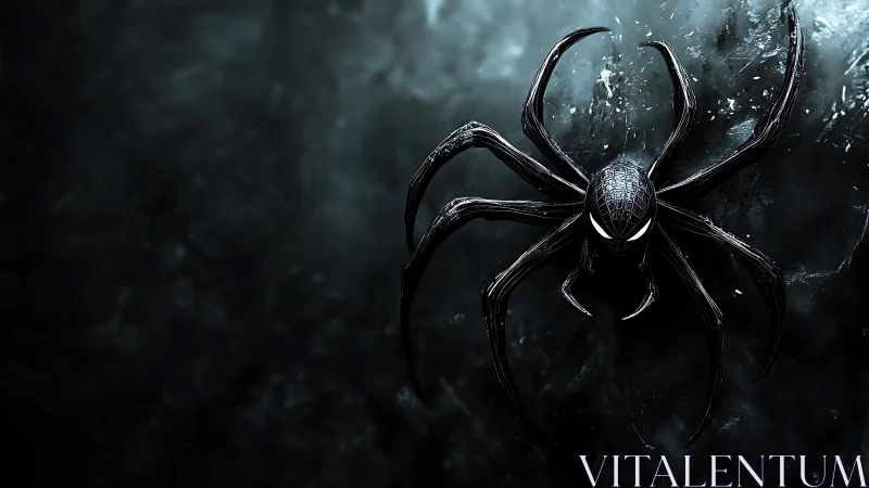 Venomous spider emblem glows in a shadowy, stormy void