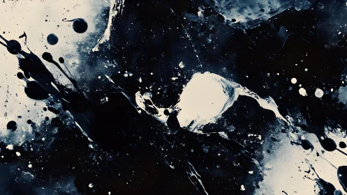 Abstract black and white paint splatter artwork, dynamic modern style.