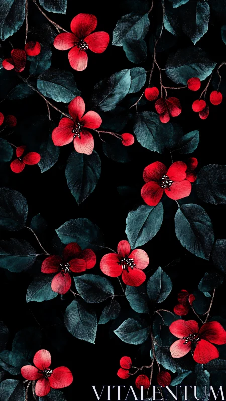 Red Blossoms Dancing Through Twilight Beauty.