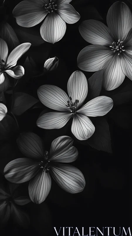 Monochromatic Dogwood Petals: High-Contrast Black and White Botanical Study