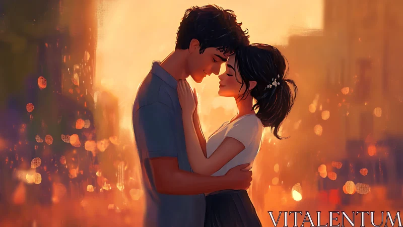 Two hearts find love under glowing city lights