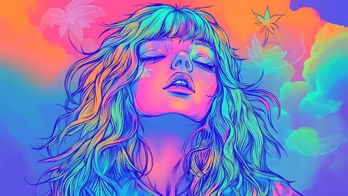 Dreamy neon portrait of a girl drifting into quiet calm.