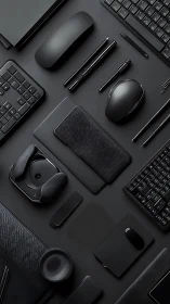 Midnight tech arsenal aligned in sleek monochrome precision.