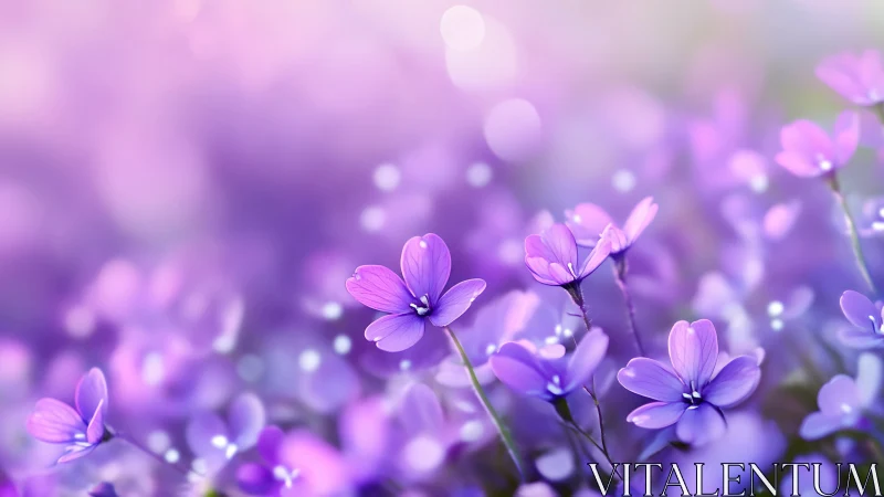 Purple flowers in selective focus with blurred background depth
