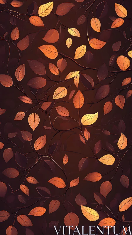 Autumn foliage pattern with gradient-lit leaves on dark backdrop