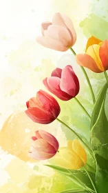 Watercolor Tulip Arrangement with Gradient Botanical Composition.