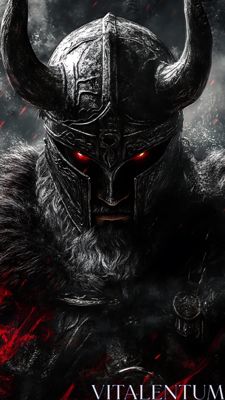 Horned dark warrior with glowing red eyes emerges.