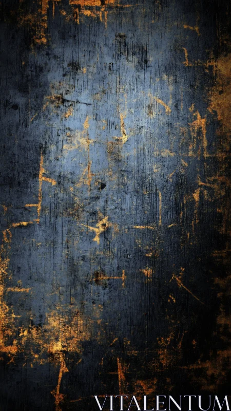 Weathered blue metal surface reveals warm golden patina