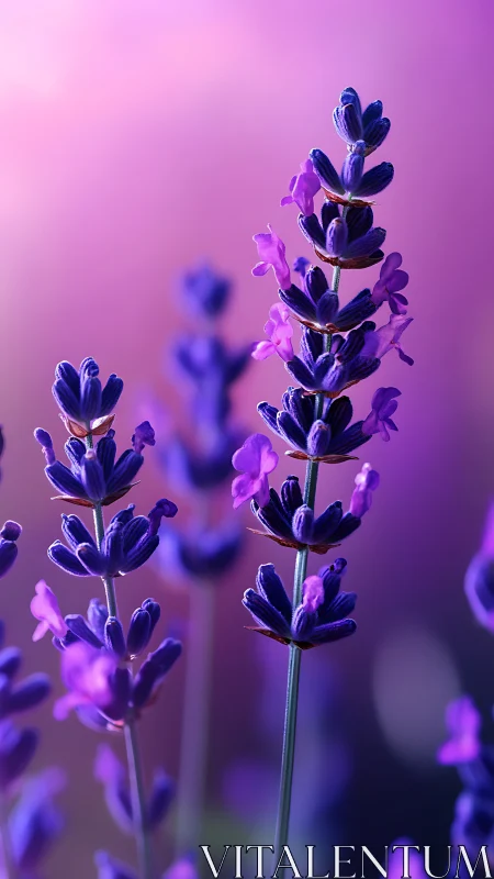 Macro study of lavender inflorescences against bokeh field.