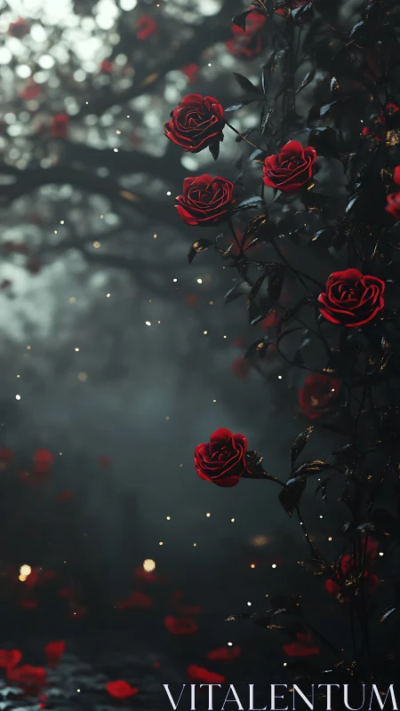Deep Red Roses in Darkness. Moody Romance.