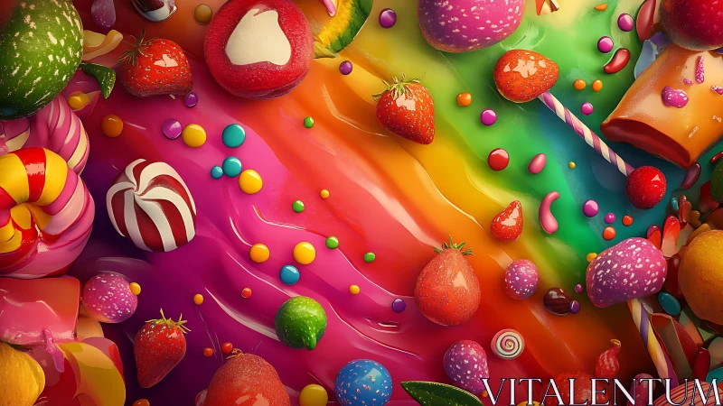 Volumetric 3D Rendered Candy and Fruit Composition with Advanced Lighting Techniques