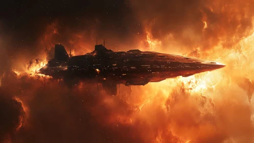 Dystopian Warship Engulfed in Thermonuclear Plasma Tempest.