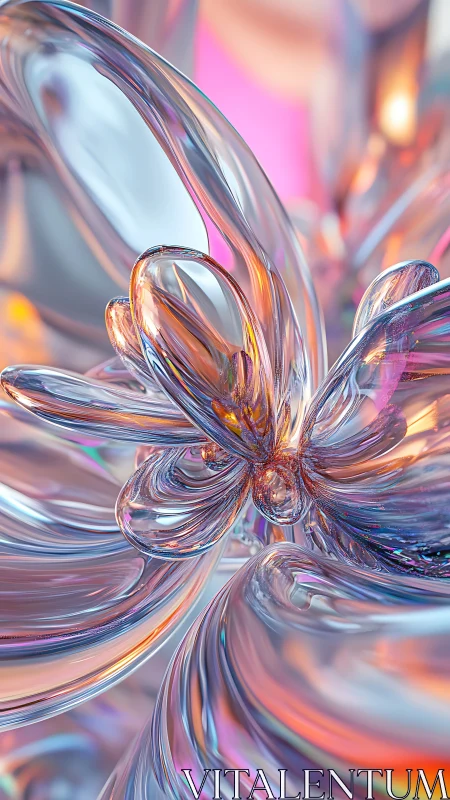 Translucent abstract glass forms with iridescent reflections.