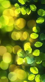 Sunlit leaves drift softly across a bokeh-drenched forest dream