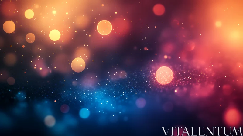 Bokeh light particles form a chromatic gradient across space