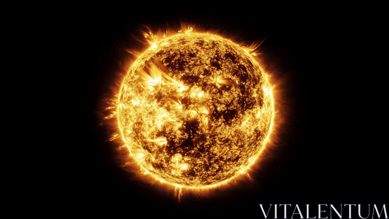 Solar plasma sphere with dynamic coronal flare structures.