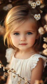 Young Girl with Daisies in Golden Sunlight.