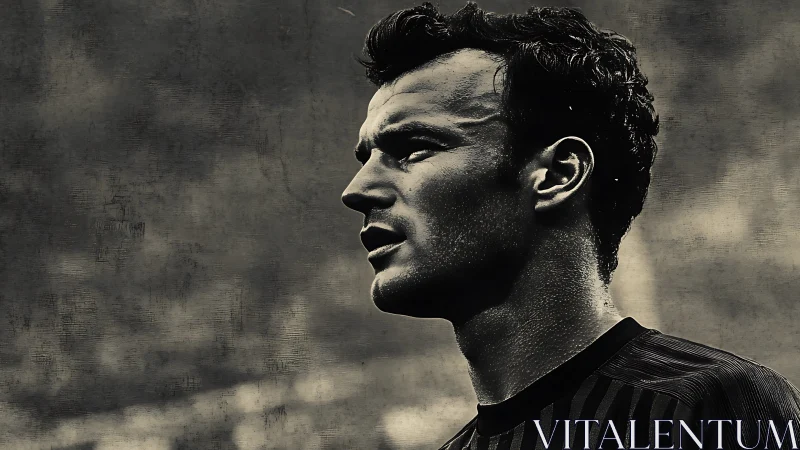 Side profile portrait of male athlete in monochrome tones.